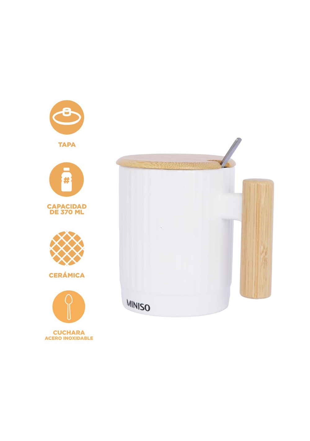 Taza con Tapa y Cuchara Cerámica 370 Ml Miniso Unisex - Vista 4