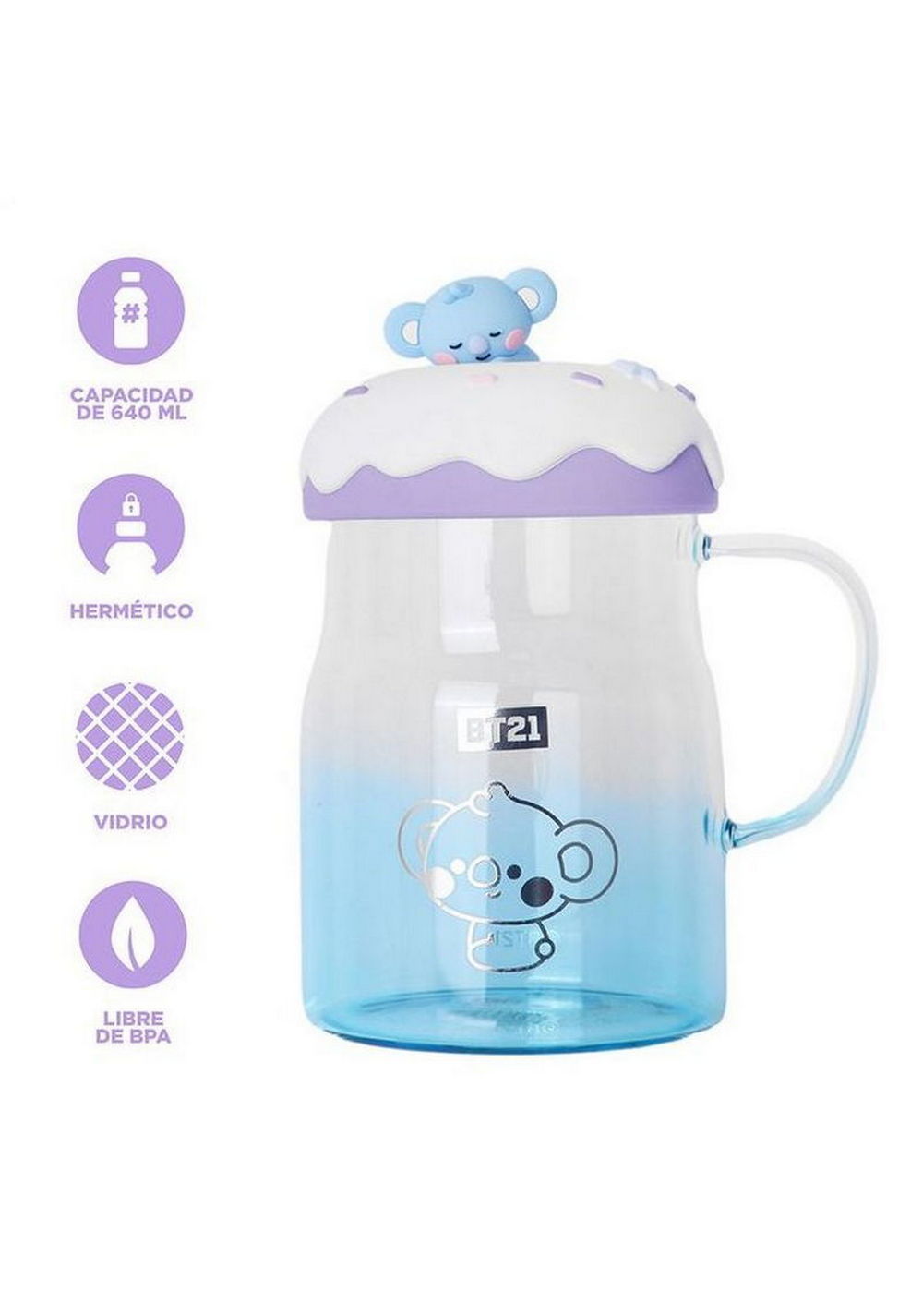 Taza de Vidrio con Tapa Colección Baby Koya Bt21 Miniso Unisex - Vista 3