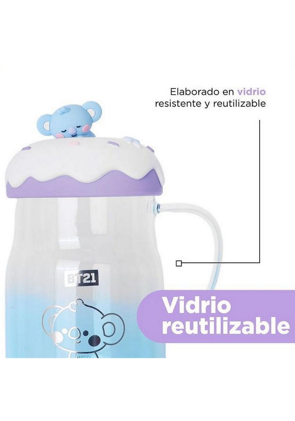 Taza de Vidrio con Tapa Colección Baby Koya Bt21 Miniso Unisex - Vista 4