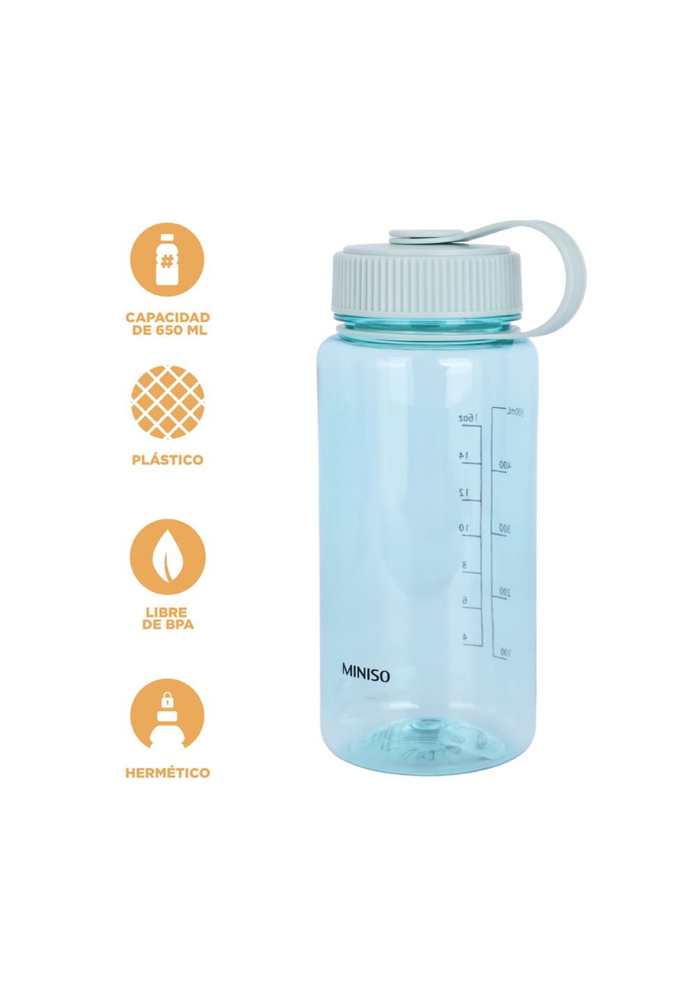 Termo con Tapa Plástico Turquesa 650 Ml Miniso Unisex - Vista 4