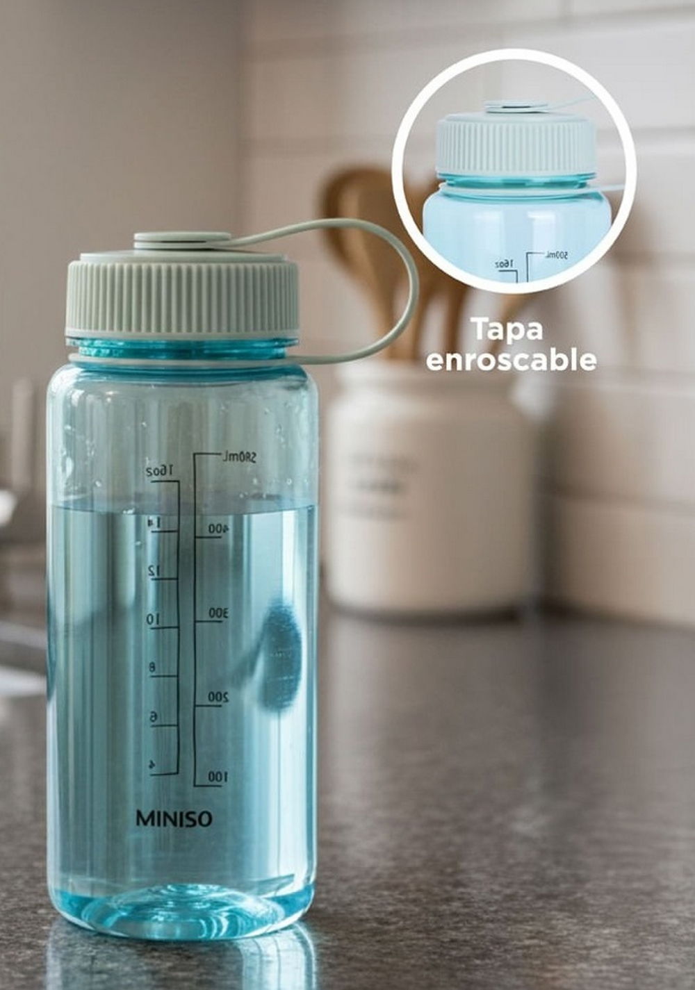 Termo con Tapa Plástico Turquesa 650 Ml Miniso Unisex - Vista 6