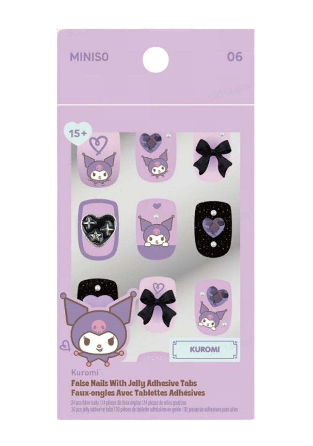 Uñas Postizas con Adhesivo Colección Kuromi Sanrio Miniso