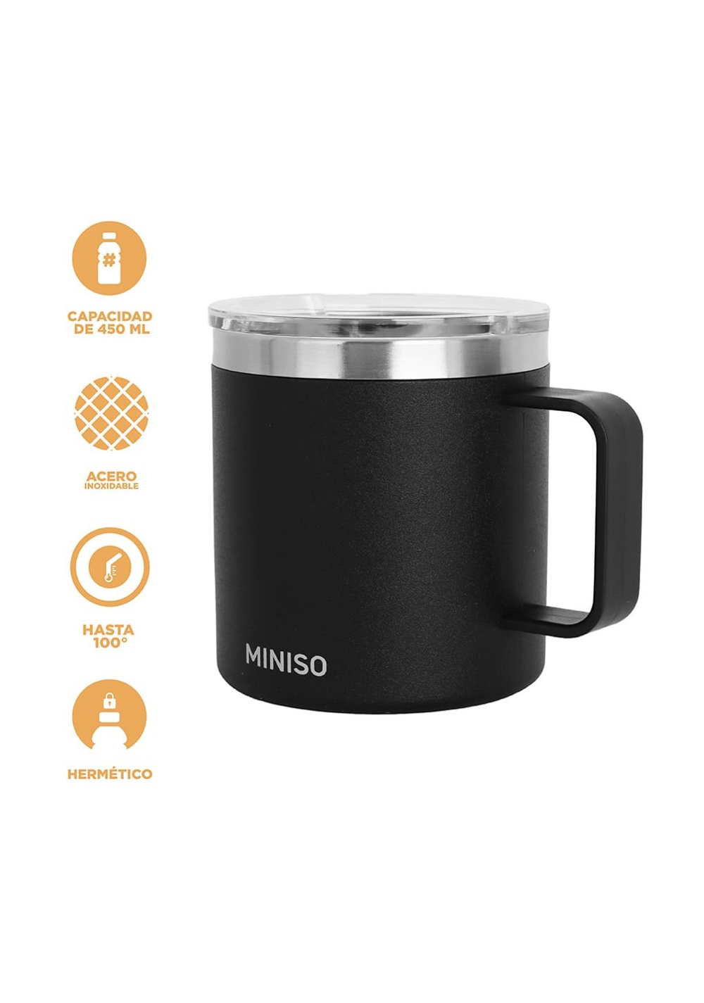 Vaso con Tapa y Asa Coffee Acero Inoxidable 450 Ml Miniso Unisex - Vista 4