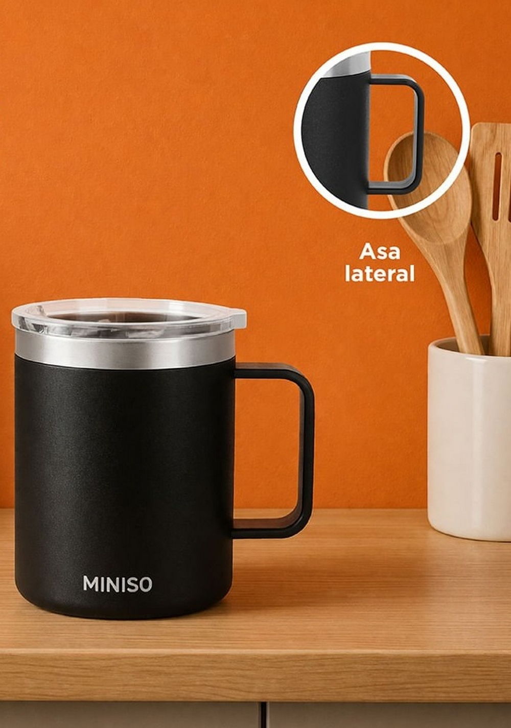 Vaso con Tapa y Asa Coffee Acero Inoxidable 450 Ml Miniso Unisex - Vista 6
