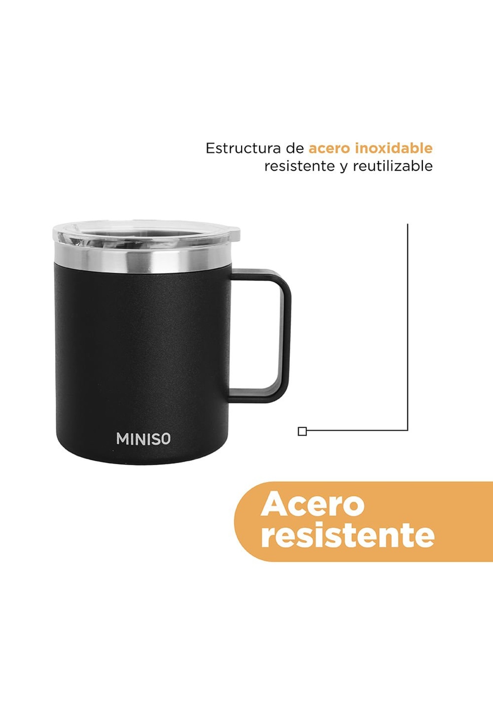 Vaso con Tapa y Asa Coffee Acero Inoxidable 450 Ml Miniso Unisex - Vista 7