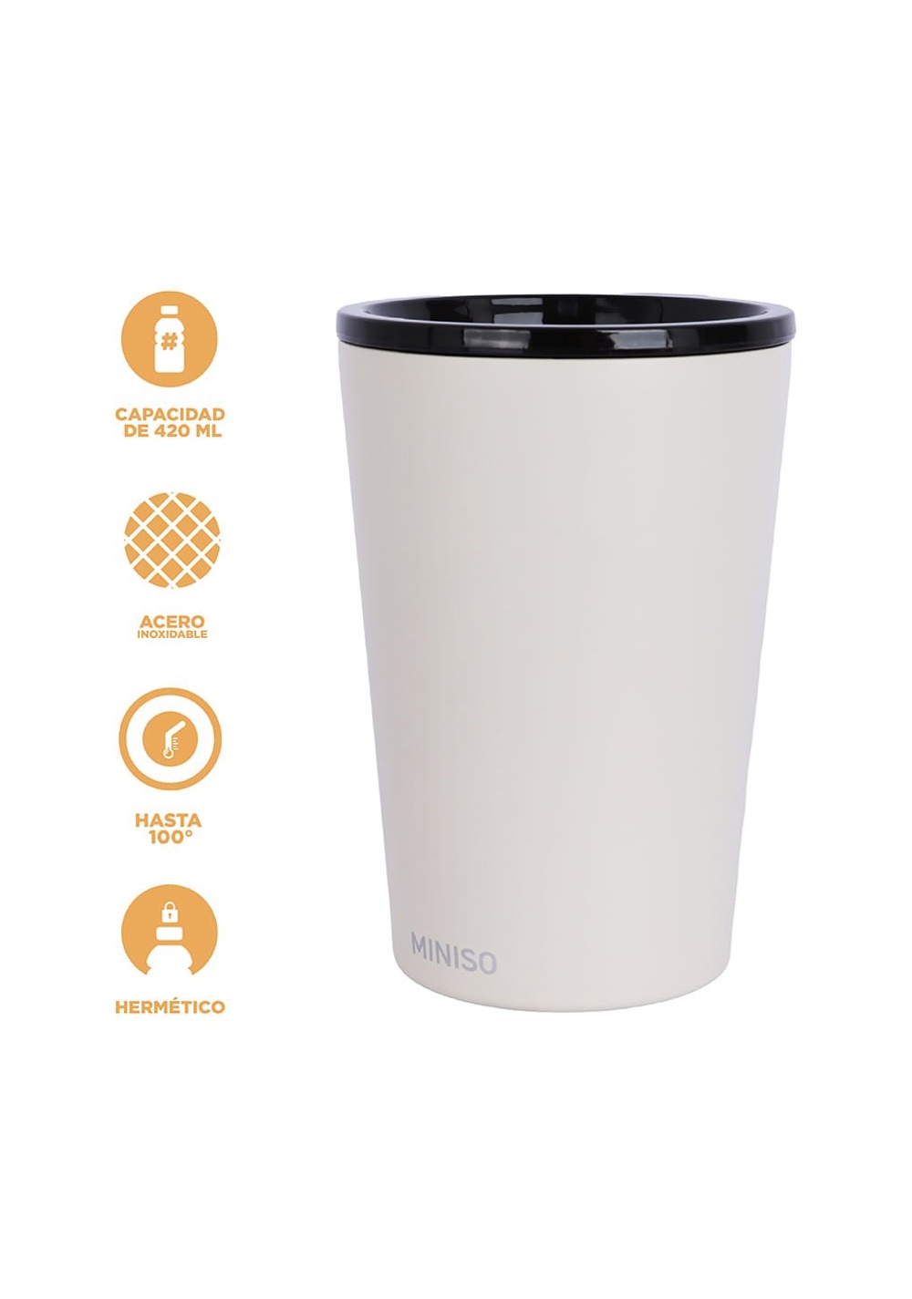 Vaso con Tapa Coffee Acero Inoxidable 420 Ml Doble Capa Miniso Unisex - Vista 4