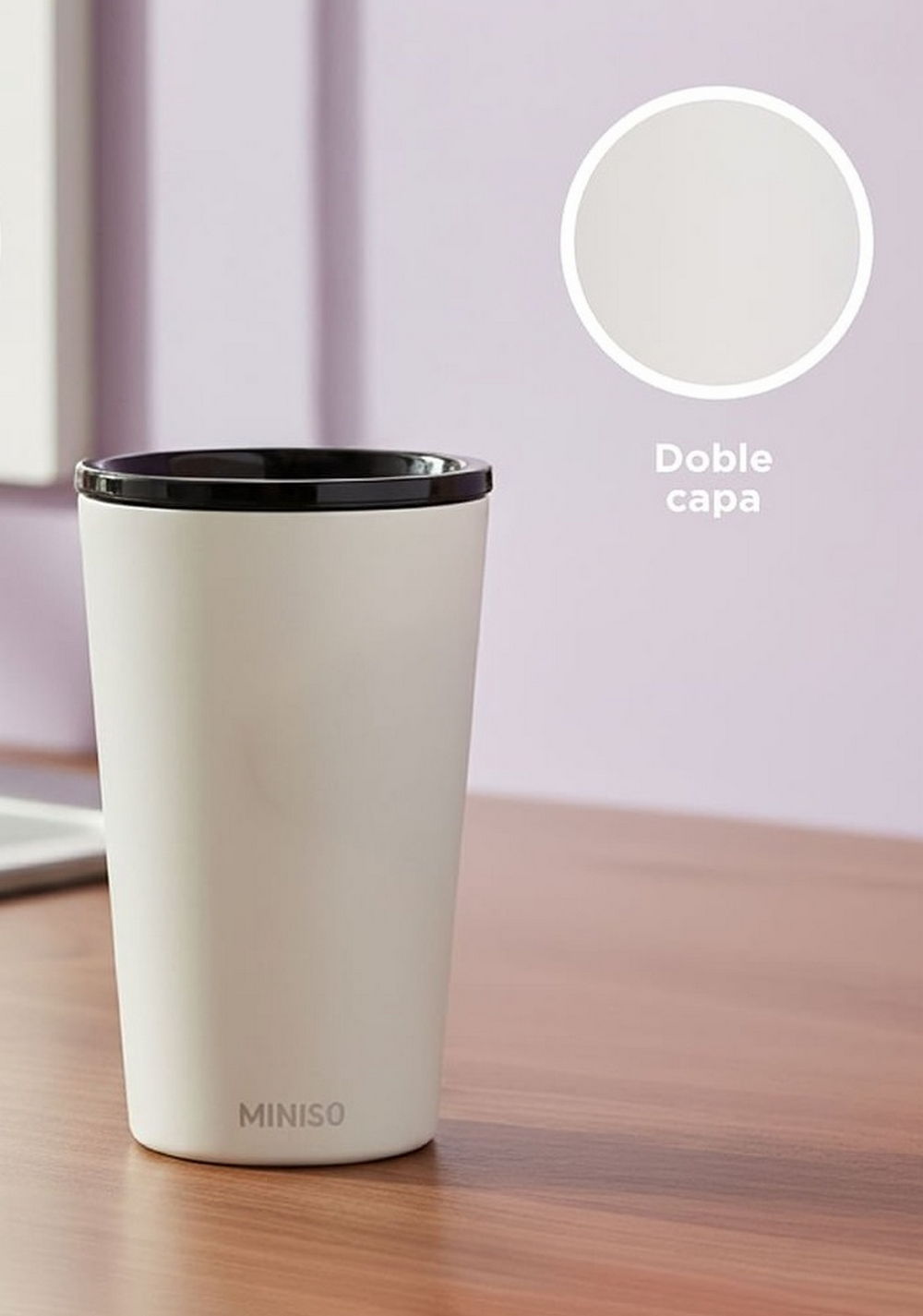 Vaso con Tapa Coffee Acero Inoxidable 420 Ml Doble Capa Miniso Unisex - Vista 6