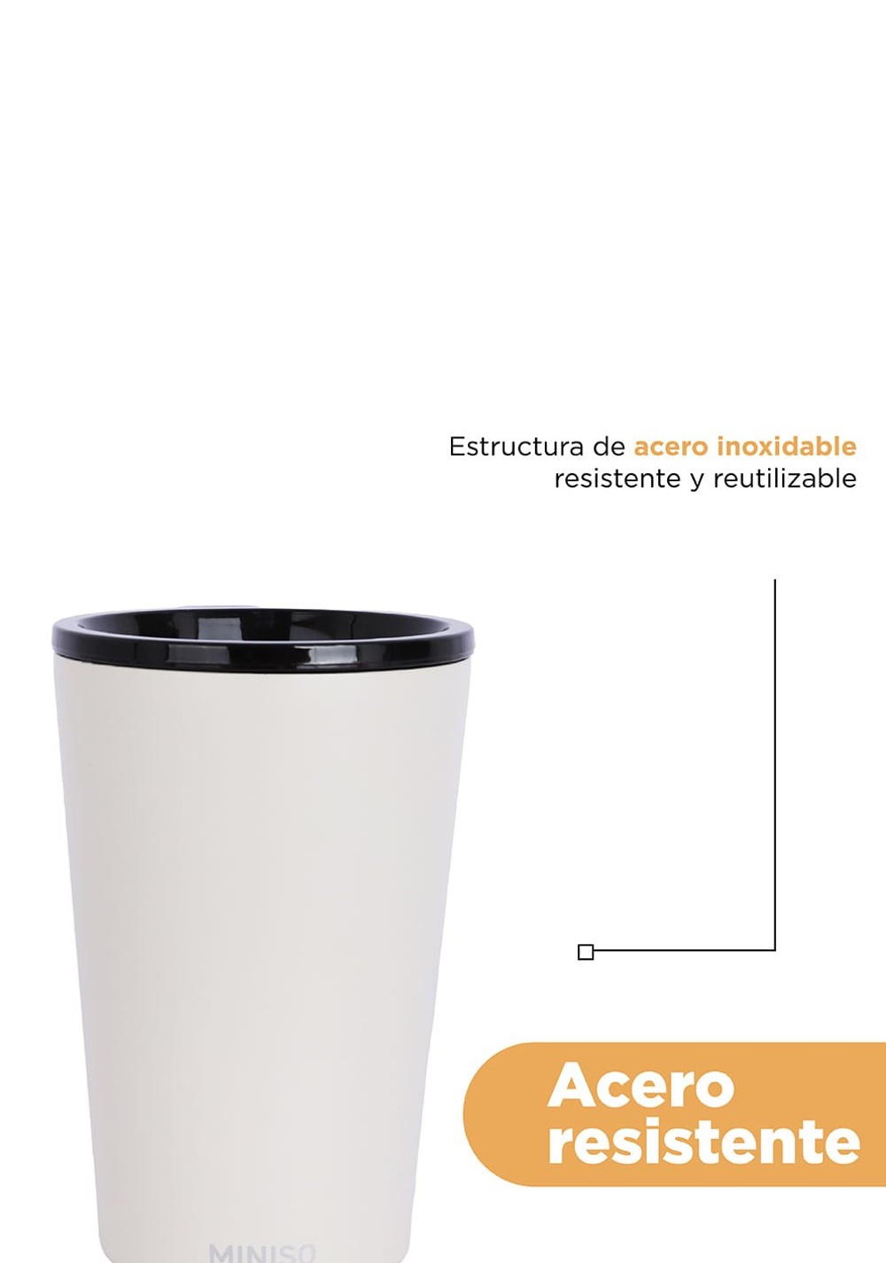 Vaso con Tapa Coffee Acero Inoxidable 420 Ml Doble Capa Miniso Unisex - Vista 7