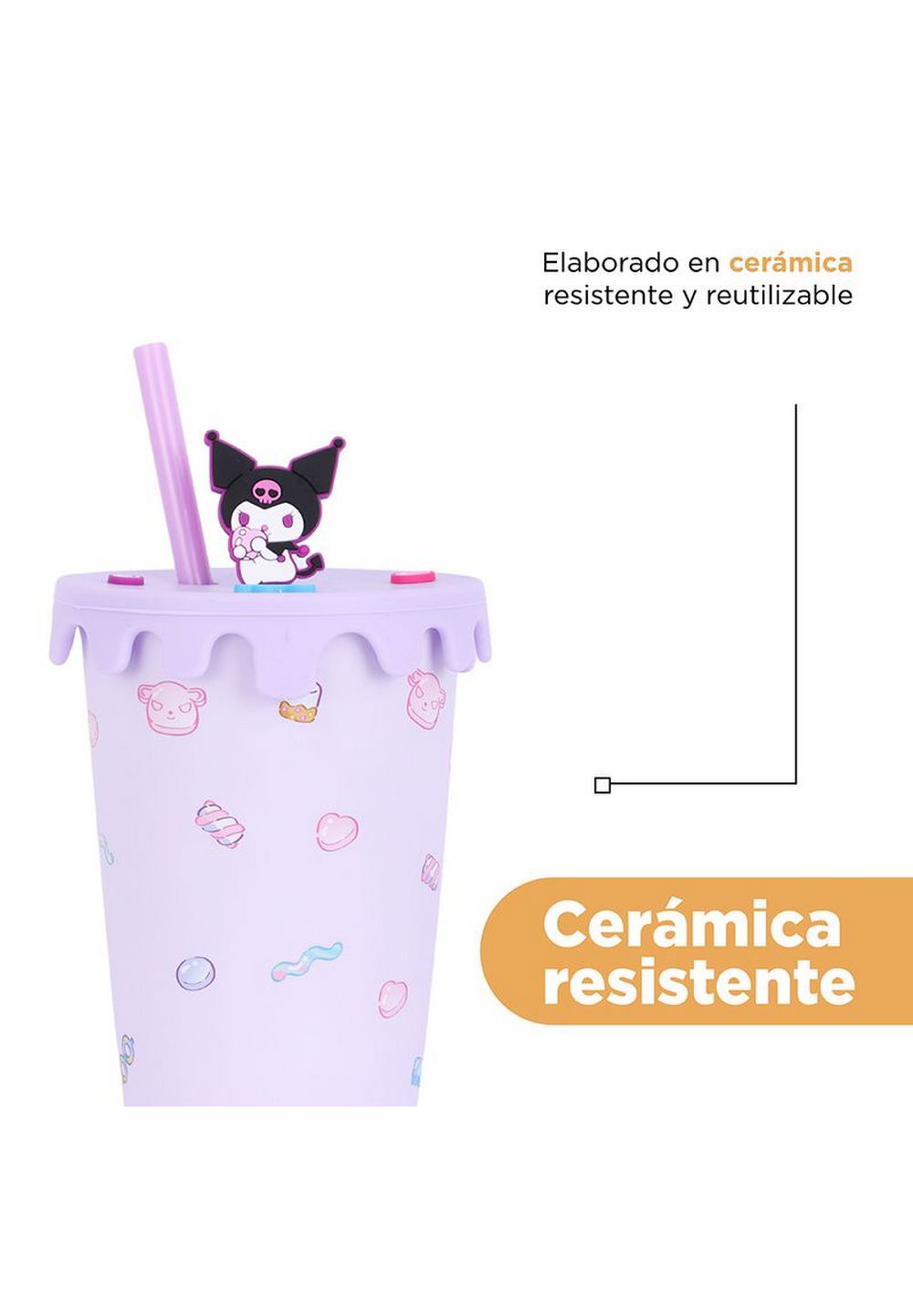 Vaso con Tapa Kuromi Sanrio 400 Ml Miniso Unisex - Vista 6