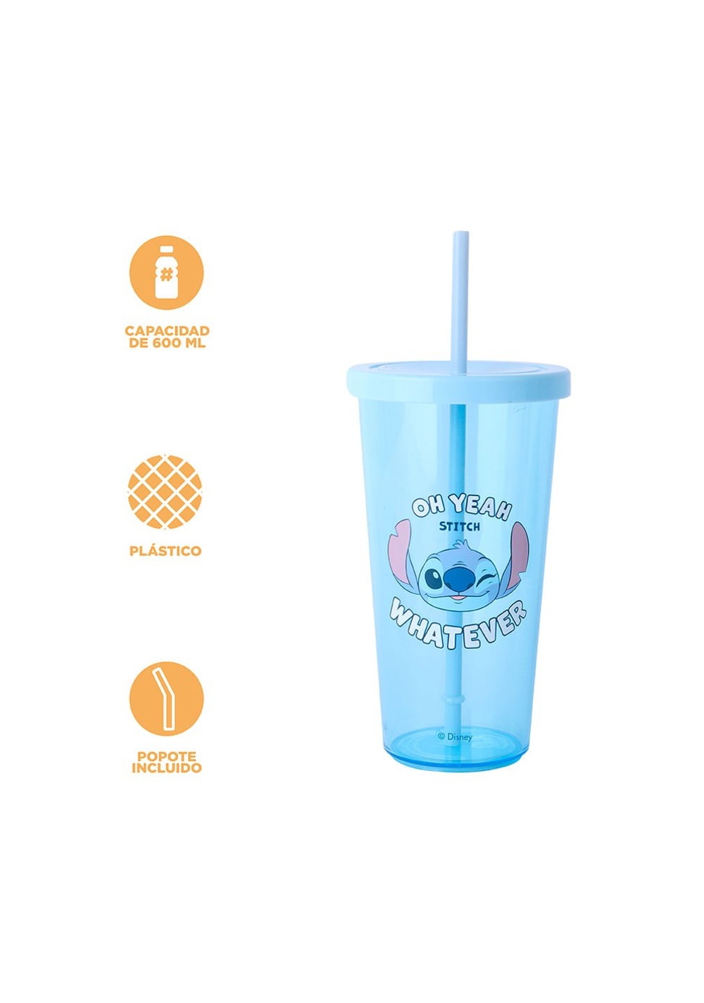 Vaso con Tapa y Popote Plástico 600 Ml Stitch Disney Miniso Unisex - Vista 4