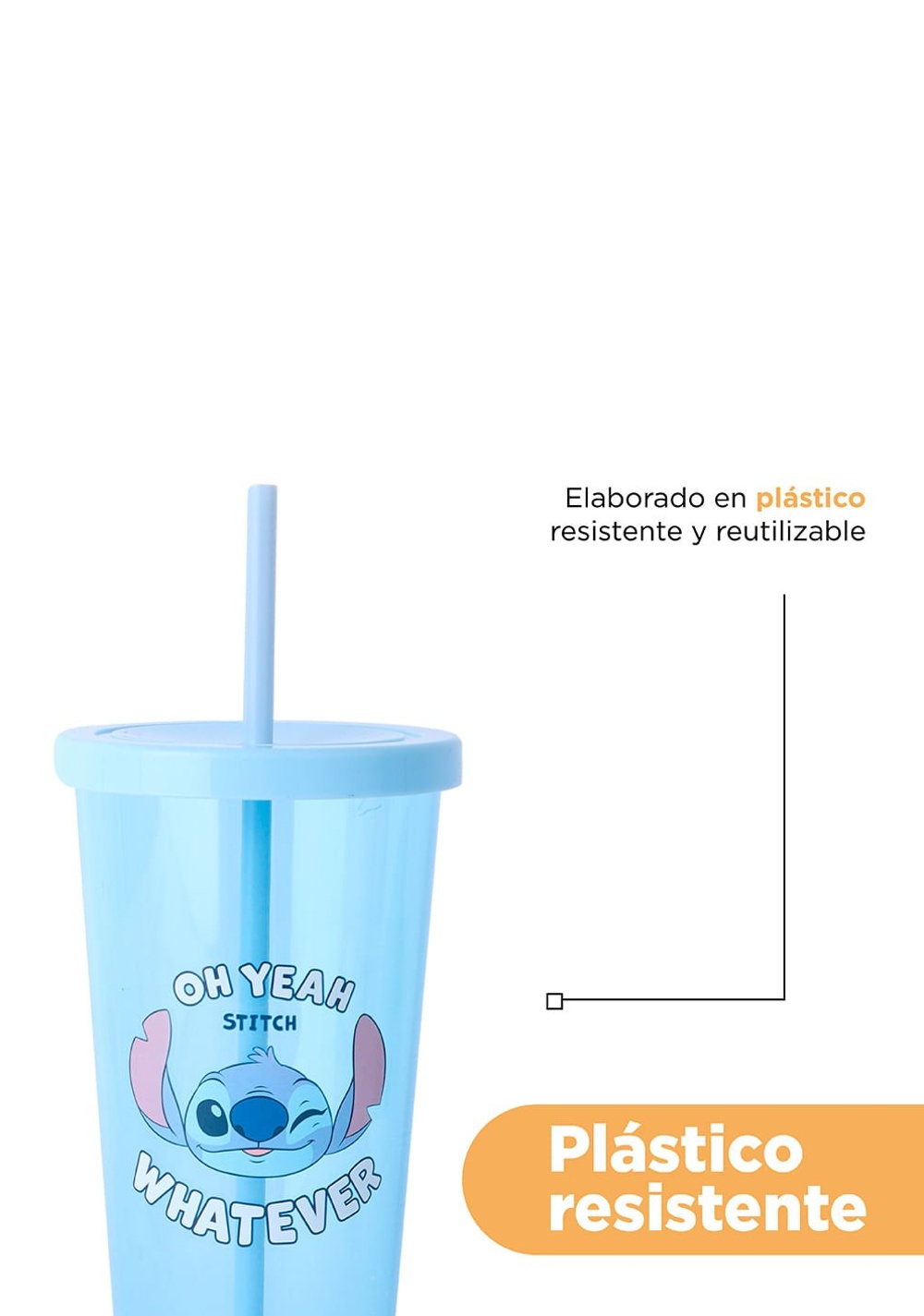 Vaso con Tapa y Popote Plástico 600 Ml Stitch Disney Miniso Unisex - Vista 7