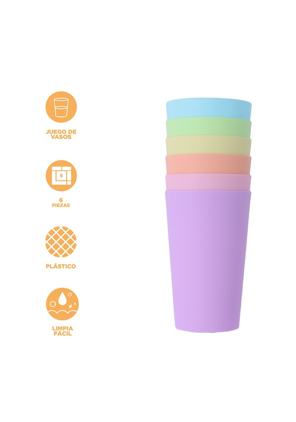 Vasos de Plástico 6 Unidades Colección Colorful Miniso Unisex - Vista 4