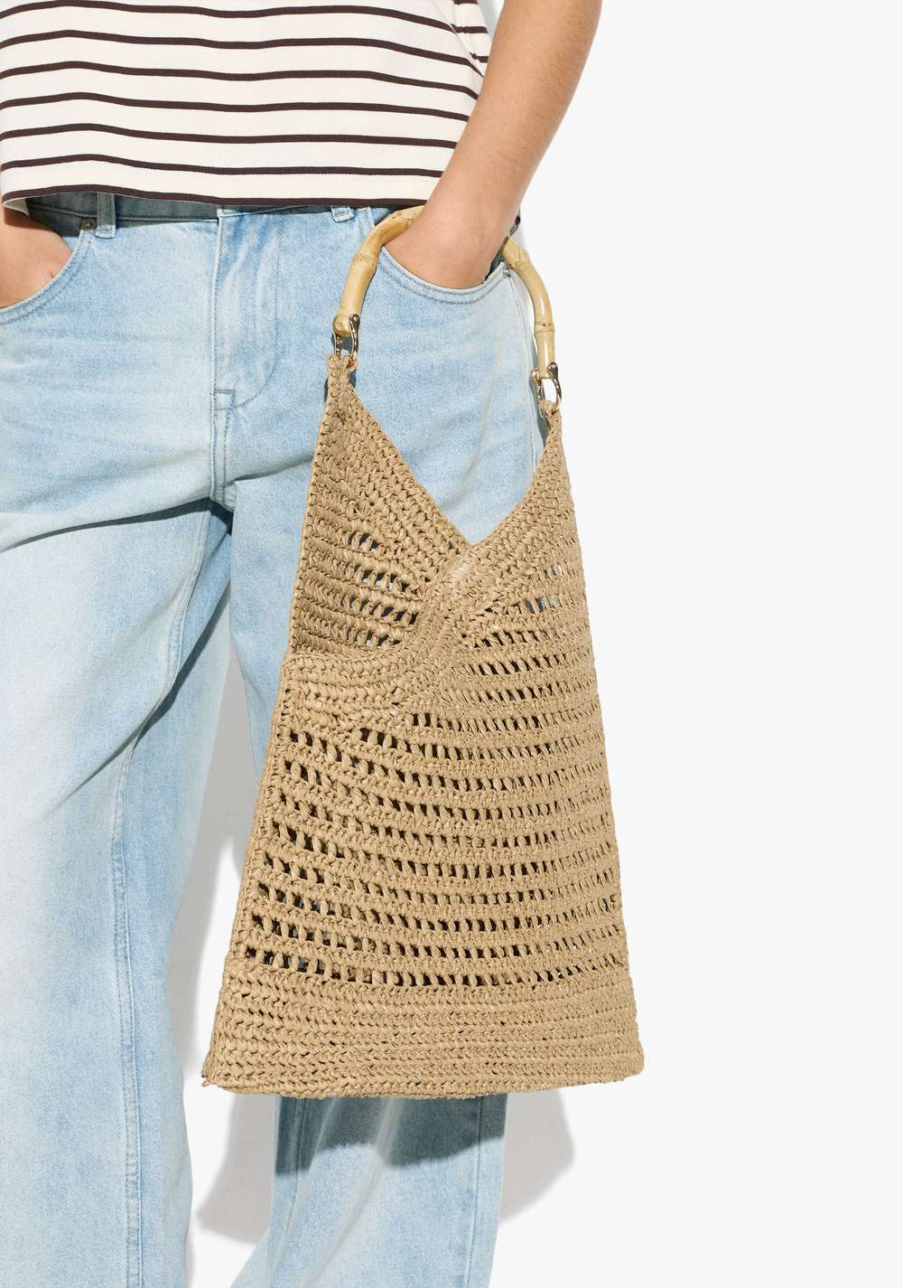 Cartera de Mano Efecto Rafia con Bambú Parfois 2