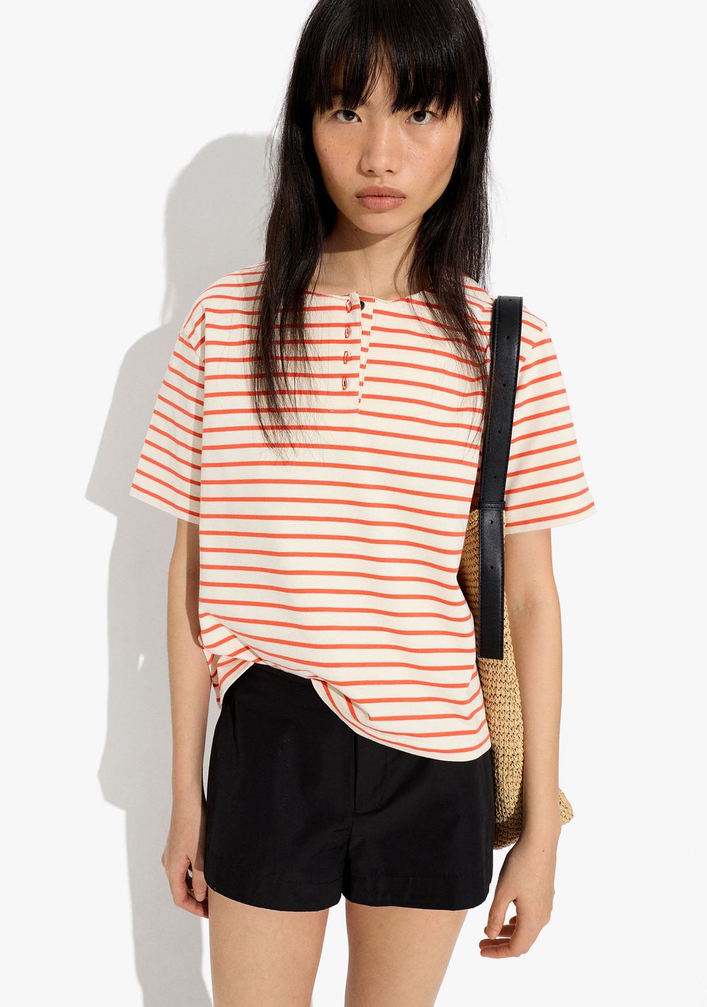 Camiseta de Algodón con Rayas Parfois
