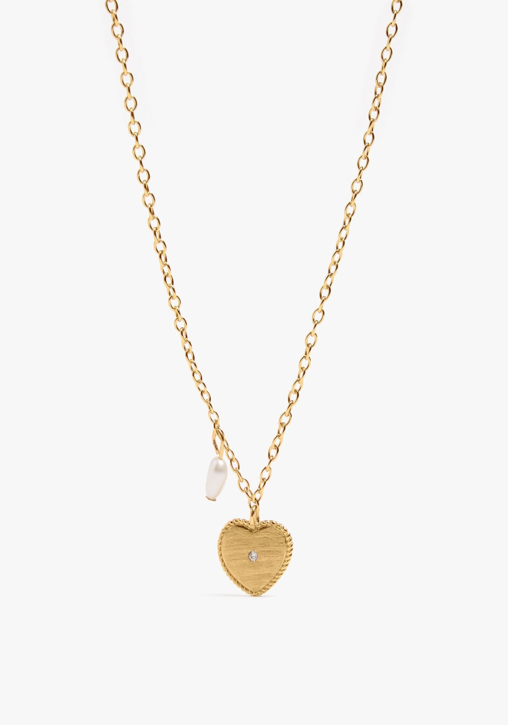 Collar Corazón Zircónia y Perla Baño de Oro 18k Parfois 2