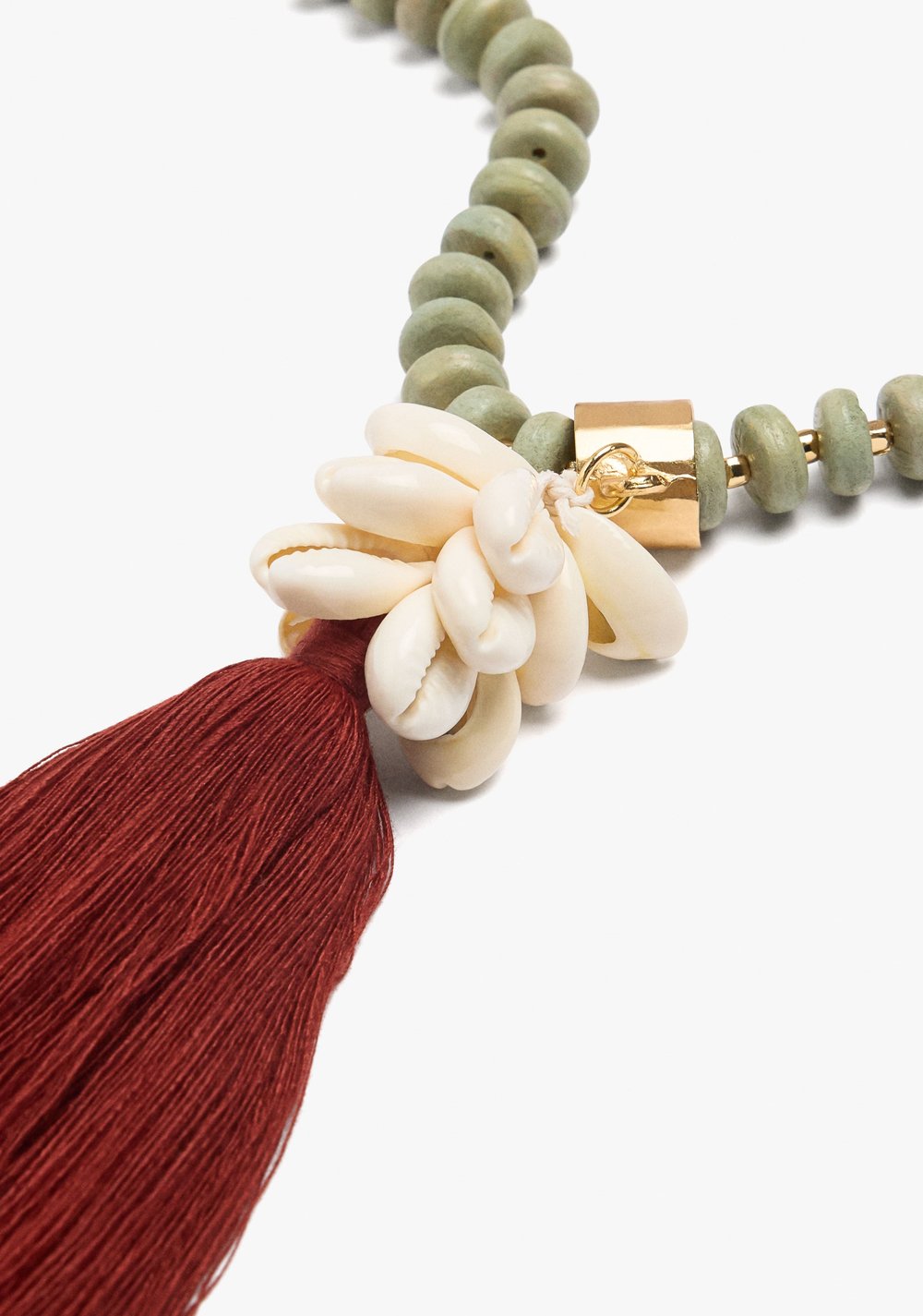 Collar Cuentas de Madera con Borla y Conchas Parfois 3