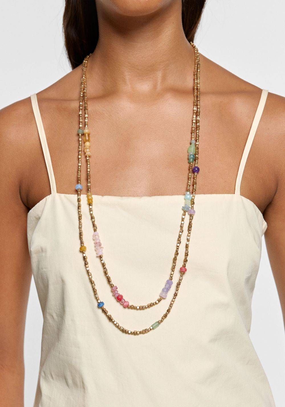Collar Doble con Cuentas de Piedra y Resina Parfois 2