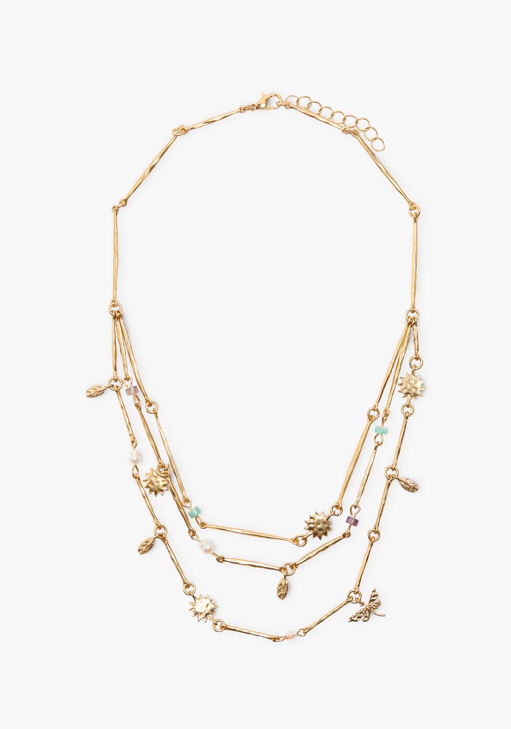 Collar Efecto Triple con Charms y Piedras Parfois