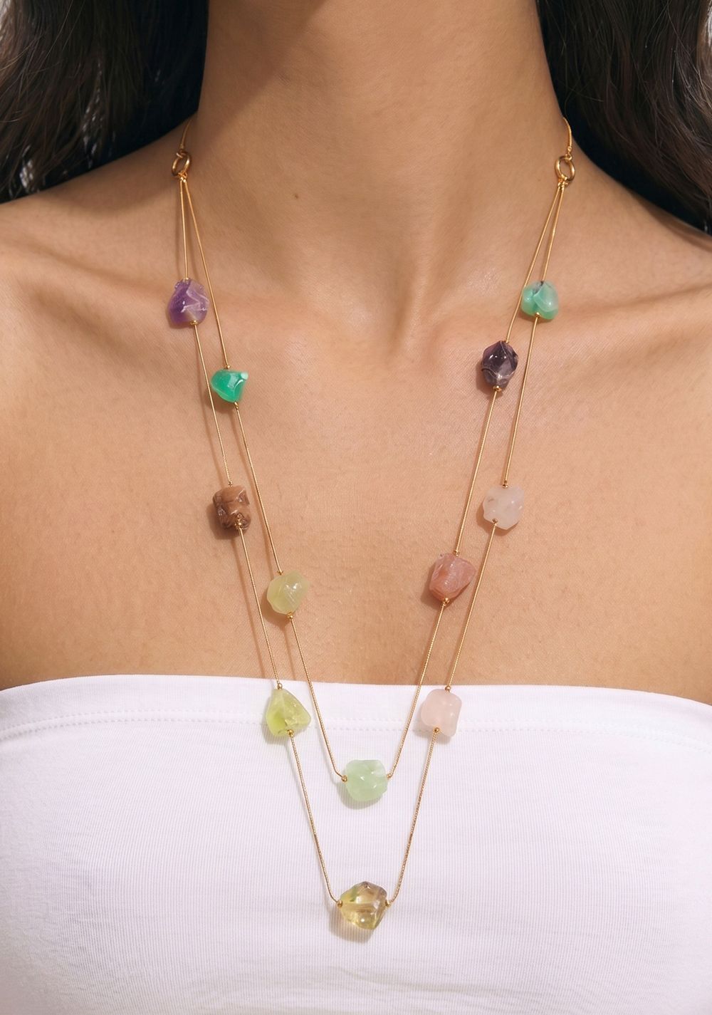 Collar Largo Doble con Piedras Parfois 2