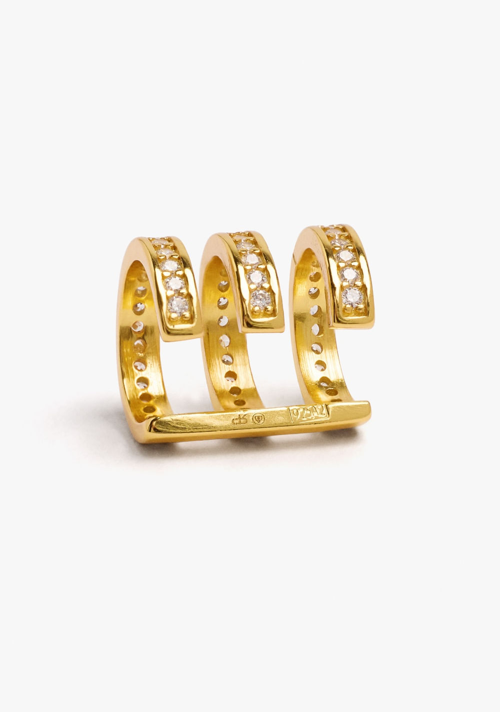 Earcuff Efecto Triple con Circonitas Baño de Oro 18k Parfois 4