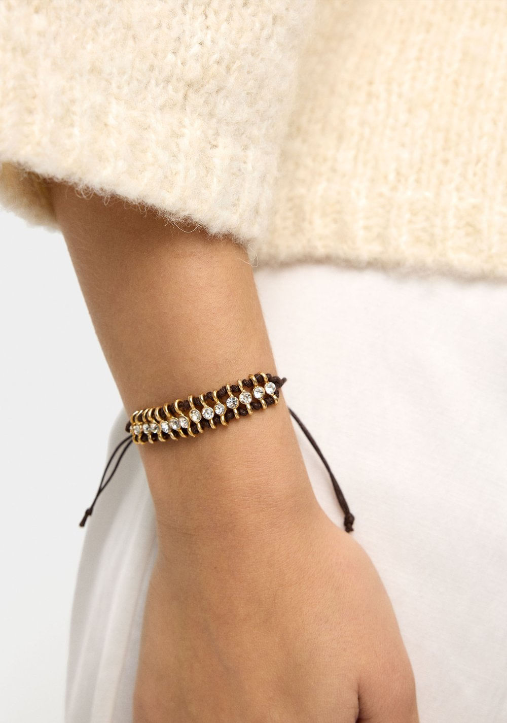 Pulsera Ajustable con Cordón de Piel y Cristales Parfois 2