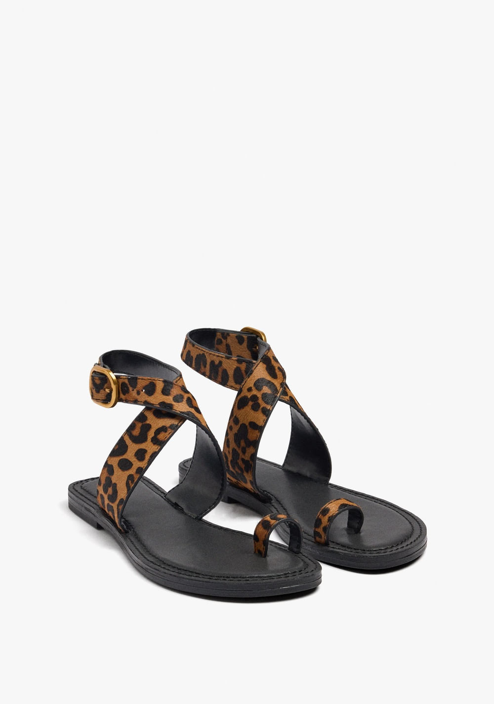Sandalias Planas de Piel Estampado Animal Parfois 3