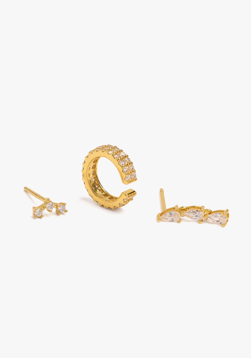 Set de Zarcillos Mixtos con Circonitas Baño de Oro 18k Parfois 2
