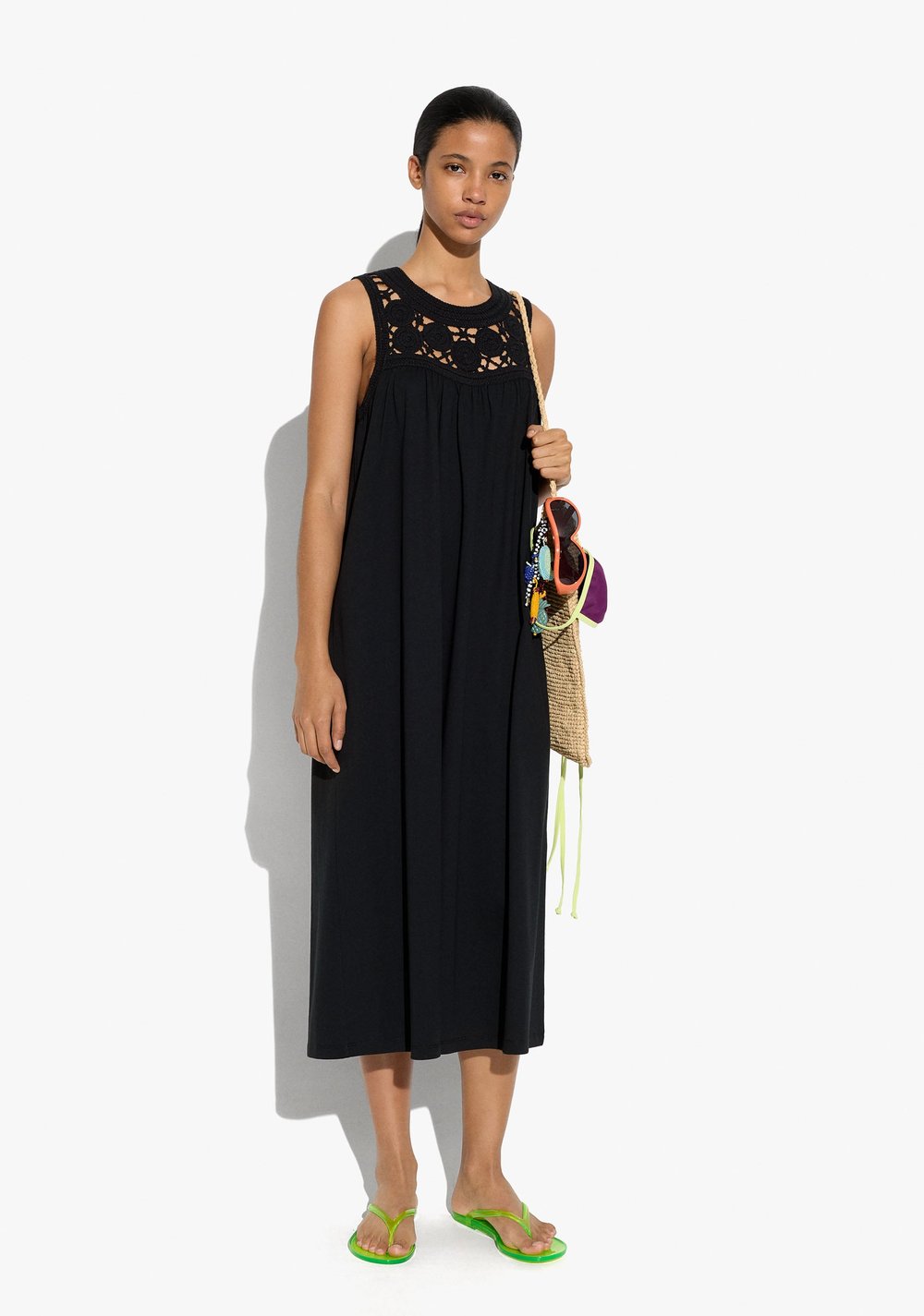 Vestido con Detalle de Croché de Algodón Parfois