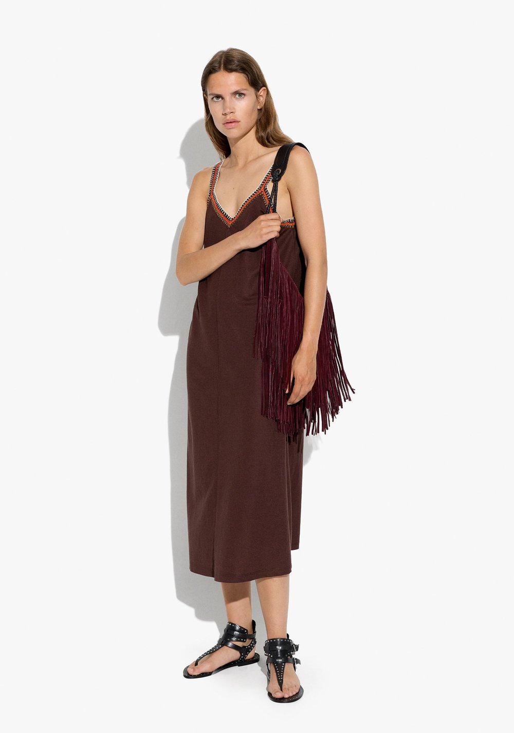 Vestido Midi Liso con Tirantes Parfois