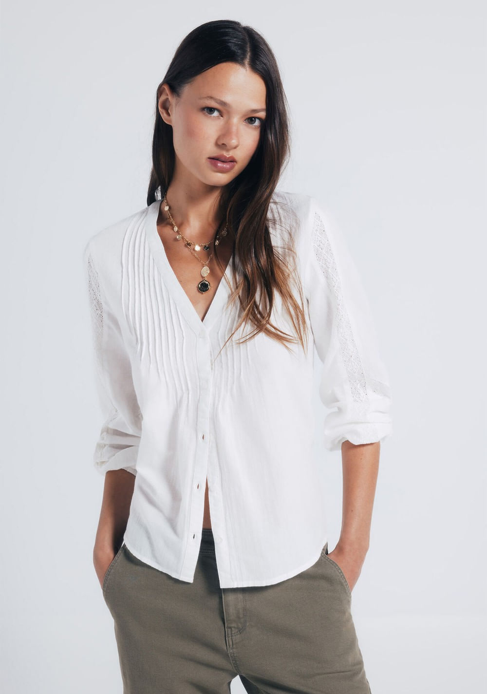 Blusa Plisados Mangas Lace Springfield Imagen Principal