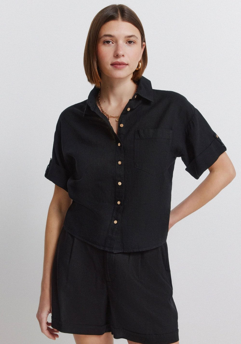 Camisa de Lino de Manga Corta Springfield