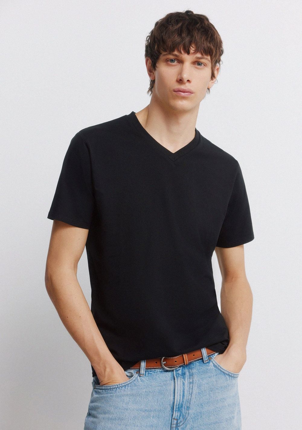Camiseta Cuello en Pico de Lycra Slim Fit Springfield
