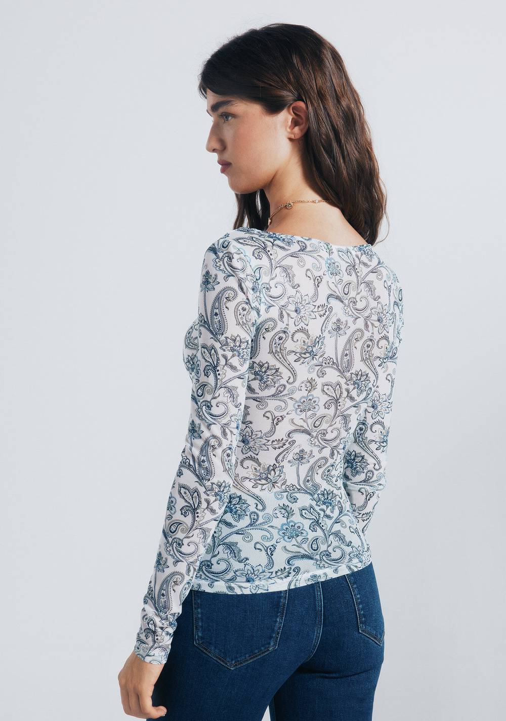 Camiseta Gasa Escote Frunces Estampada Springfield 3