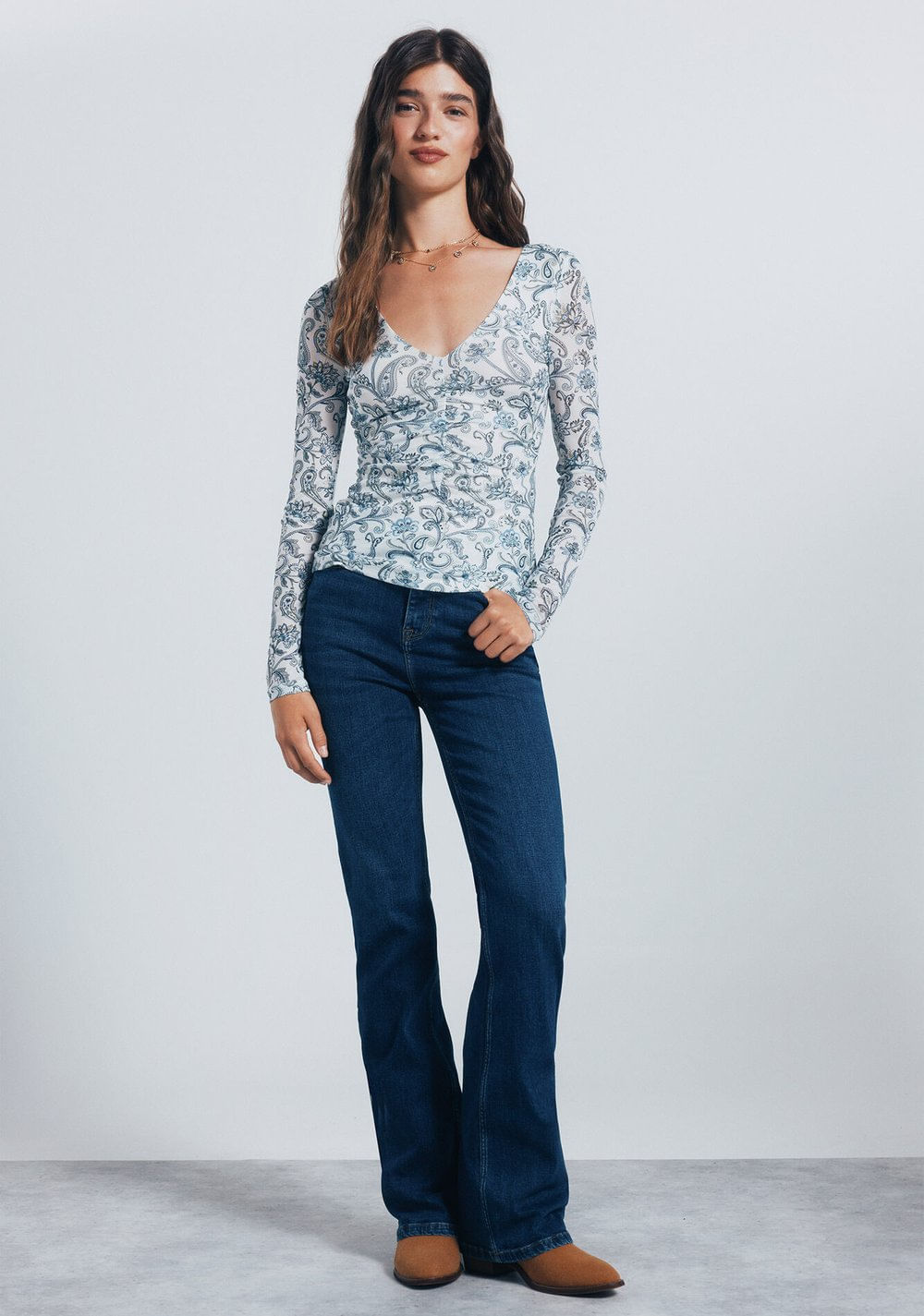 Camiseta Gasa Escote Frunces Estampada Springfield 4