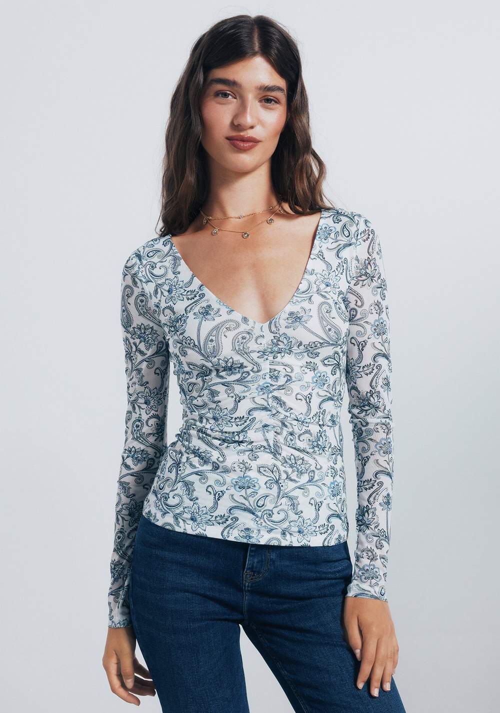 Camiseta Gasa Escote Frunces Estampada Springfield Imagen Principal