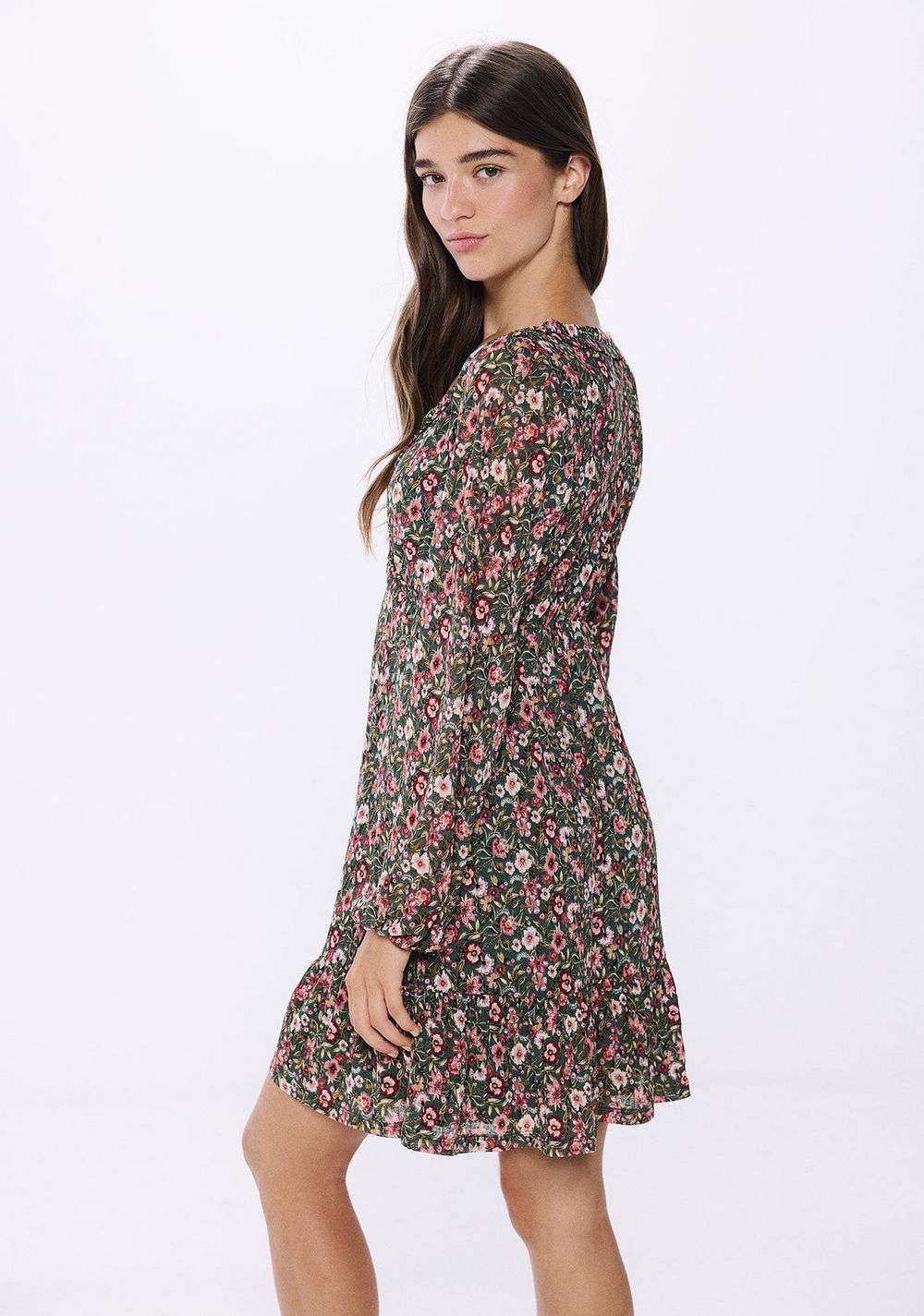 Vestido Corto Frunces Estampado Flores Springfield 2