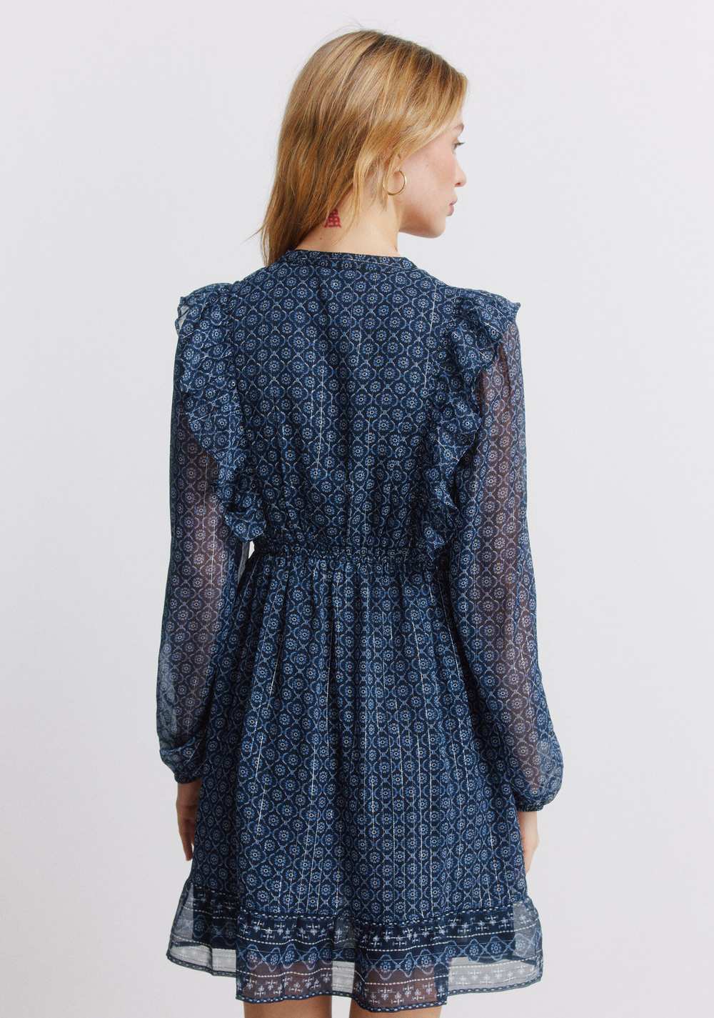 Vestido Corto de Manga Larga con Olanes Springfield 3