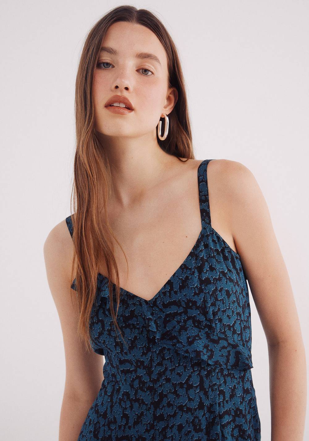 Vestido Midi Escote Volante Estampado Springfield 4