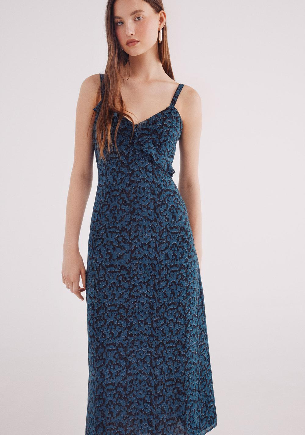 Vestido Midi Escote Volante Estampado Springfield 2