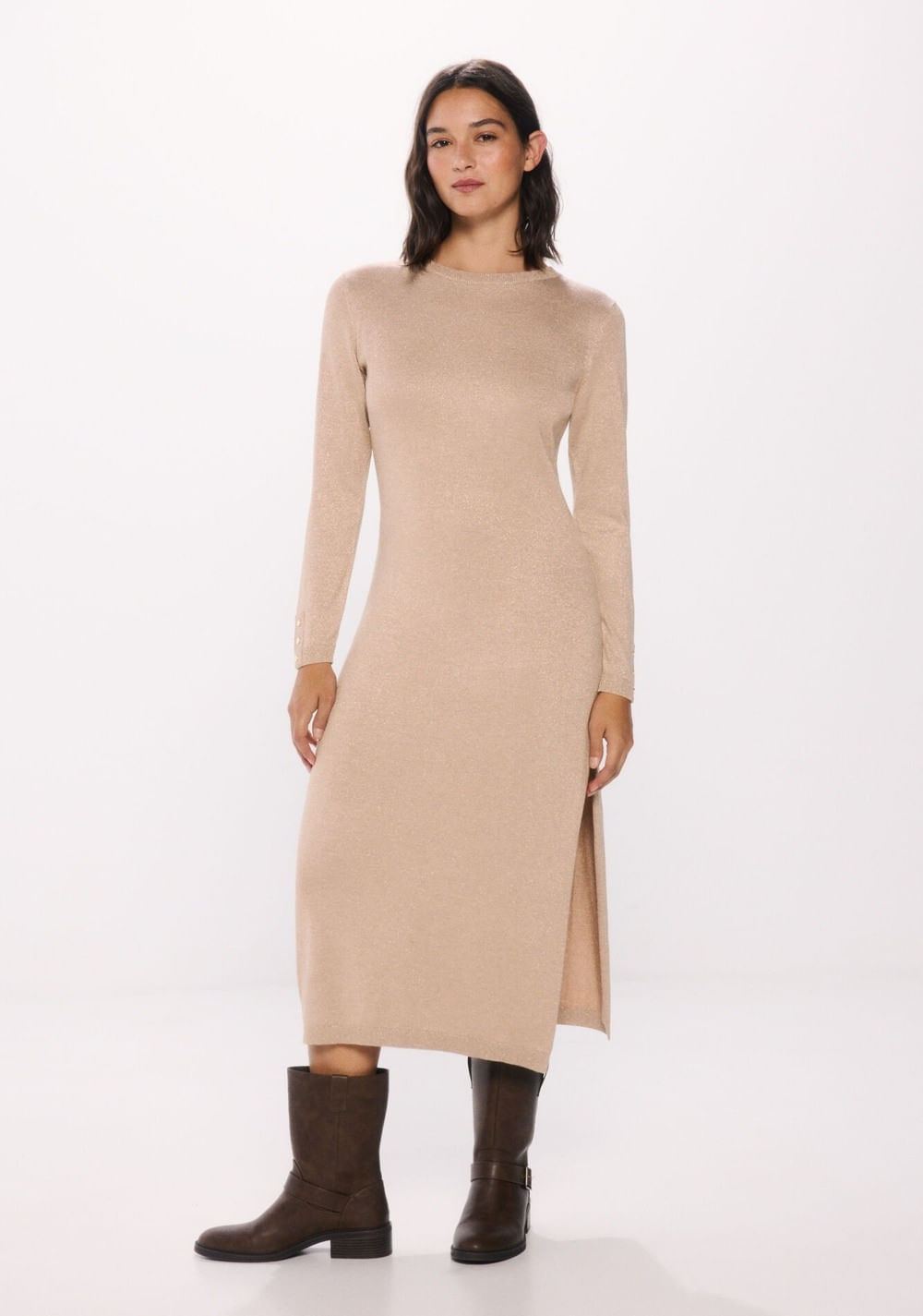Vestido Punto Midi Botones Puños Springfield