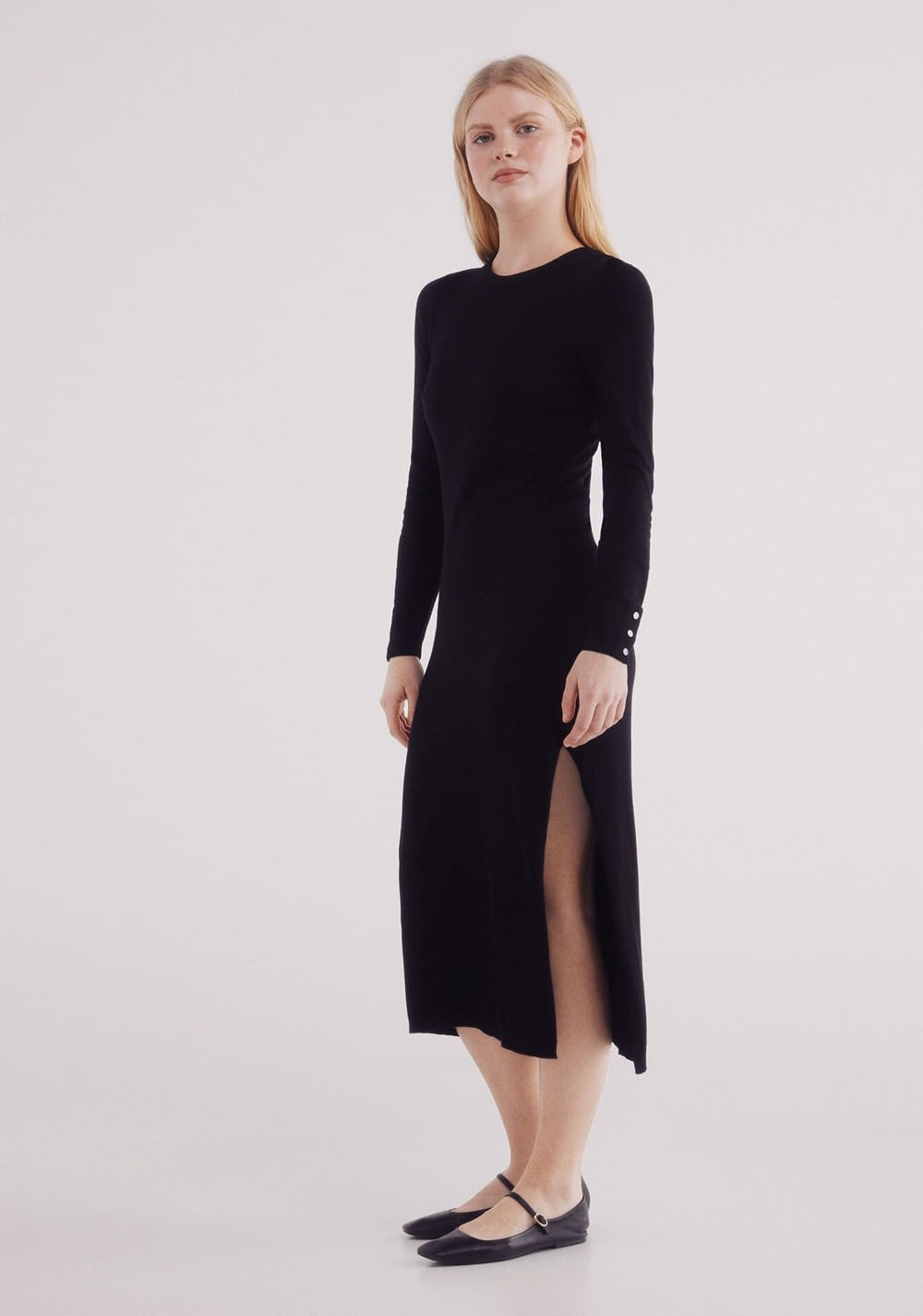 Vestido Punto Midi Botones Puños Springfield