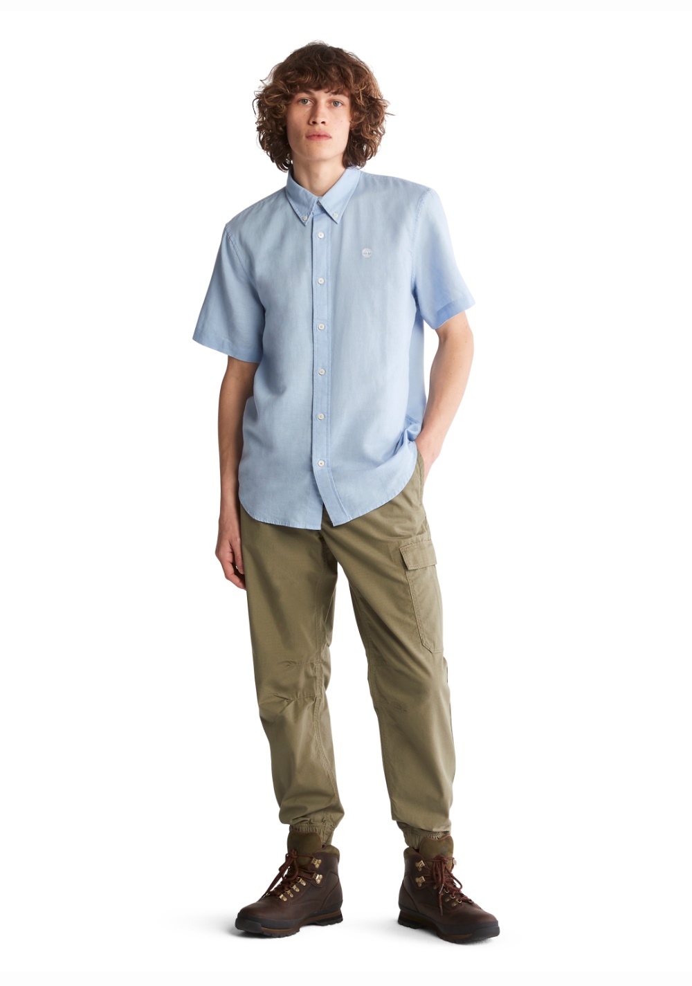 Camisa Manga Corta de Algodón y Lino Timberland