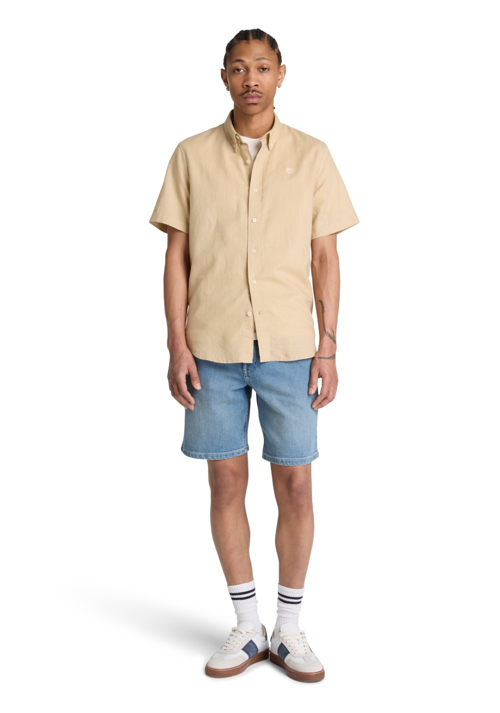 Camisa Manga Corta de Algodón y Lino Timberland