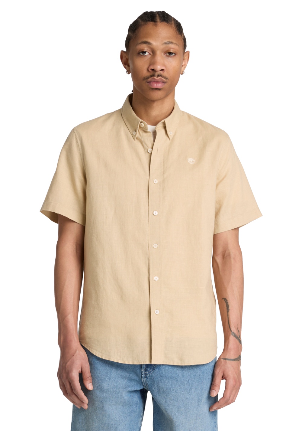 Camisa Manga Corta de Algodón y Lino Timberland