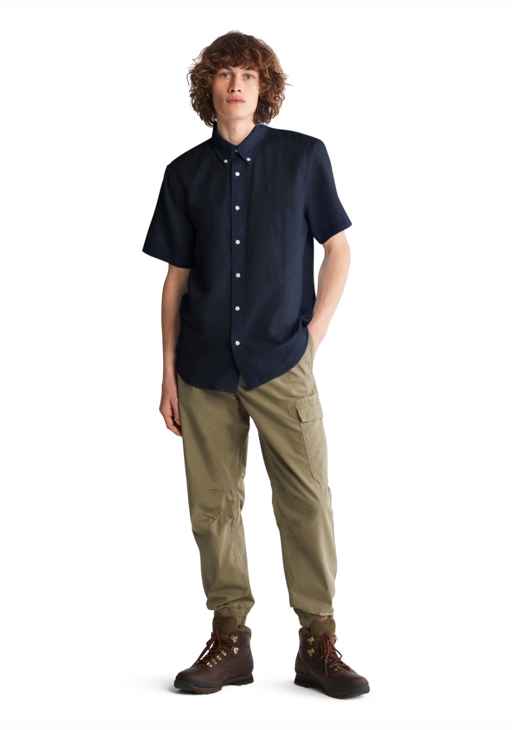Camisa Manga Corta de Algodón y Lino Timberland