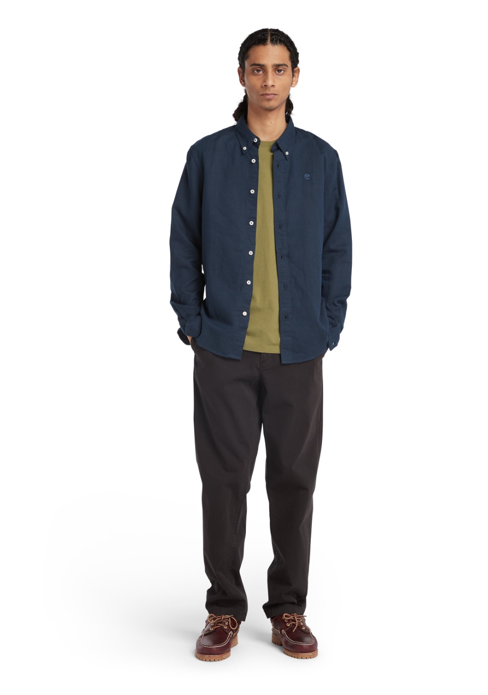 Camisa Manga Larga de Algodón y Lino Timberland