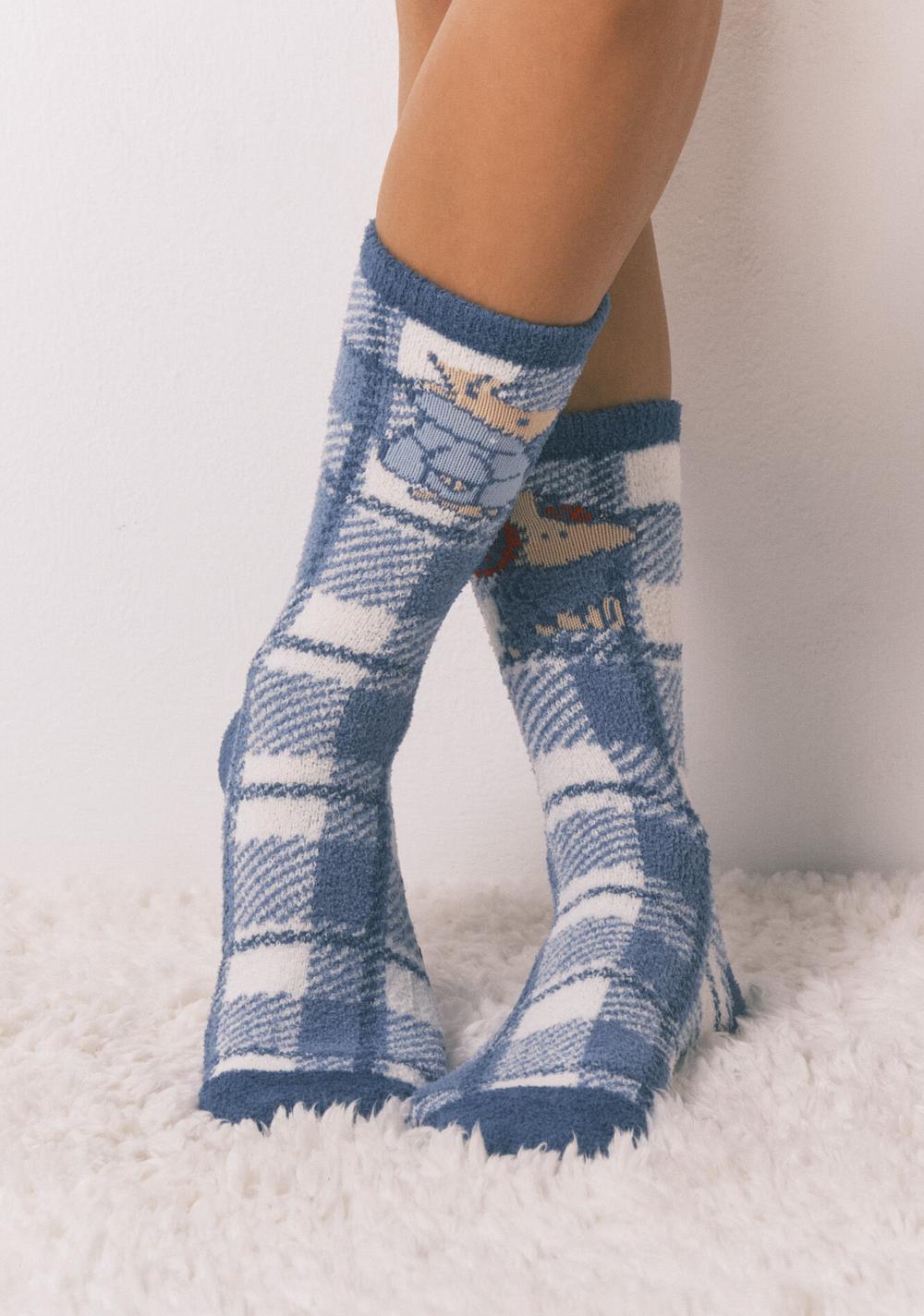 Medias Largas de Piel con Estampado de Cuadros de Snoopy Women Secret
