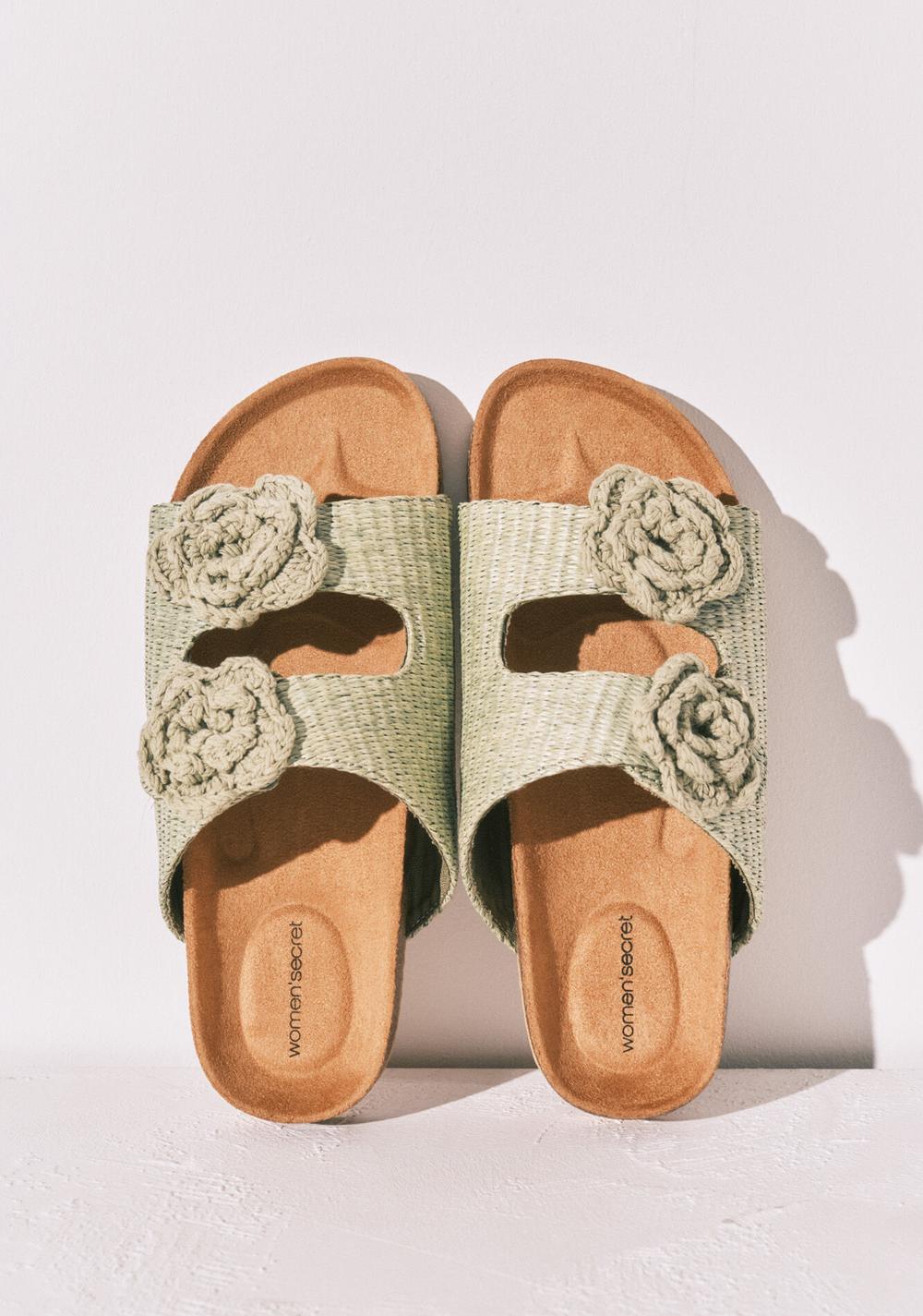 Sandalias Bio Rafia Flor Crochet Women Secret para Mujer Verdes - Vista 3